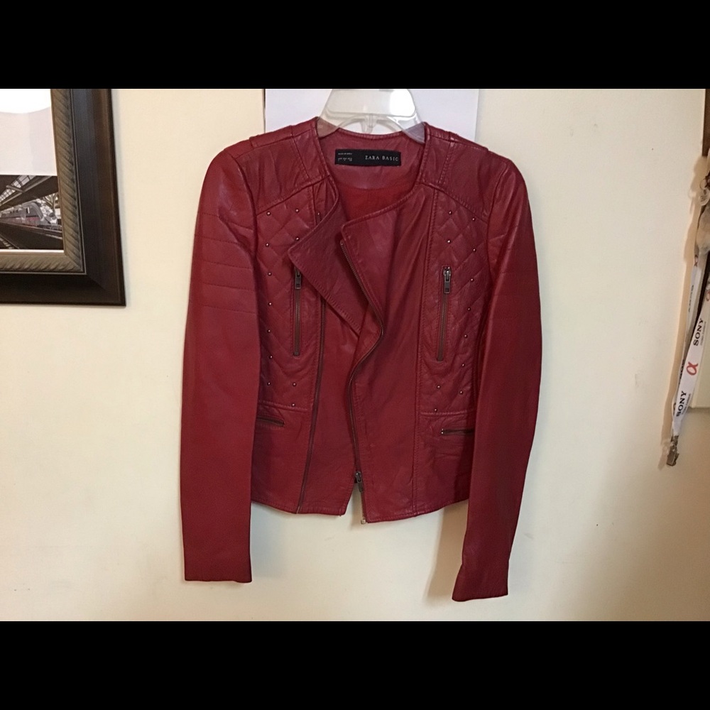 ZARA Red Biker Jacket Sheep Leather.
